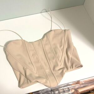 Joah Brown Beige Structured Crop Top